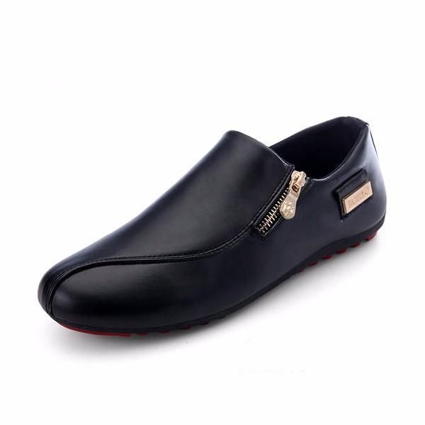 Heren Flats Schoenen Slip On Casual Comfortabele Leren Rits Loafers Schoenen