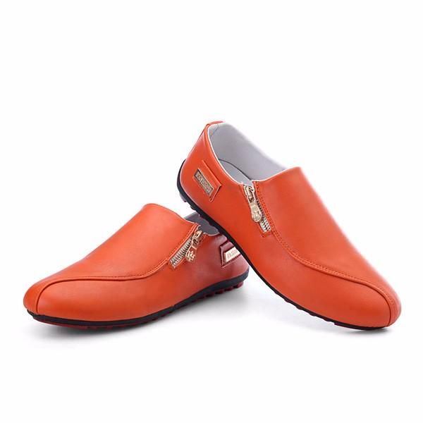 Heren Flats Schoenen Slip On Casual Comfortabele Leren Rits Loafers Schoenen