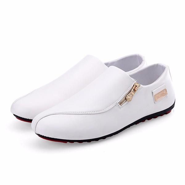 Heren Flats Schoenen Slip On Casual Comfortabele Leren Rits Loafers Schoenen