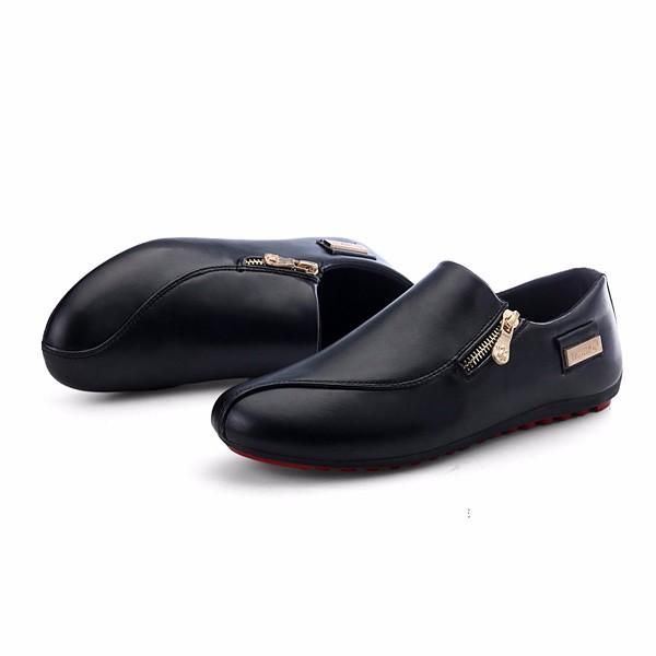 Heren Flats Schoenen Slip On Casual Comfortabele Leren Rits Loafers Schoenen