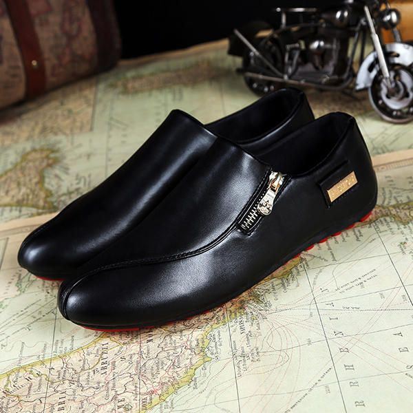 Heren Flats Schoenen Slip On Casual Comfortabele Leren Rits Loafers Schoenen