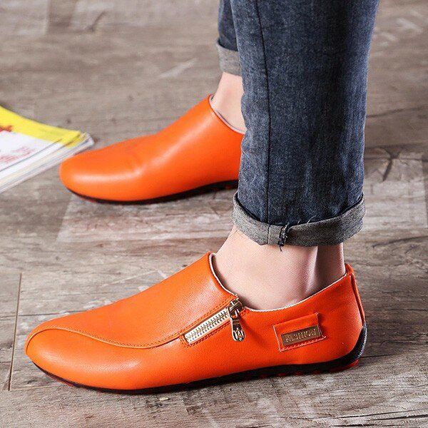 Heren Flats Schoenen Slip On Casual Comfortabele Leren Rits Loafers Schoenen