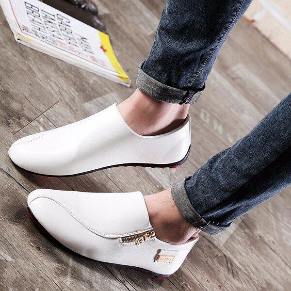 Heren Flats Schoenen Slip On Casual Comfortabele Leren Rits Loafers Schoenen