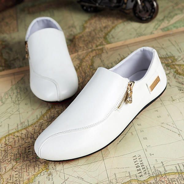 Heren Flats Schoenen Slip On Casual Comfortabele Leren Rits Loafers Schoenen