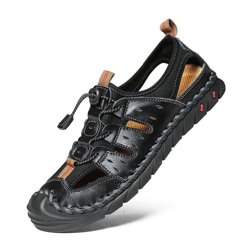 Heren Handgestikte Lederen Antislip Soft Sole Outdoor Sandalen