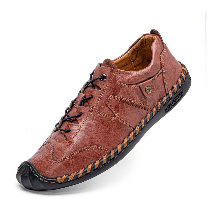 Heren Handstiksels Comfortabele Antislip Brede Fit Elastische Casual Schoenen Met Veters