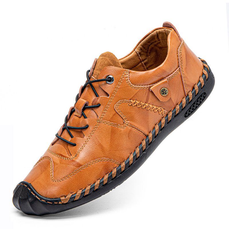 Heren Handstiksels Comfortabele Antislip Brede Fit Elastische Casual Schoenen Met Veters