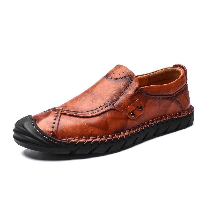 Heren Handstiksels Comfortabele Antislip Draagbare Zool Zakelijke Casual Leren Schoenen