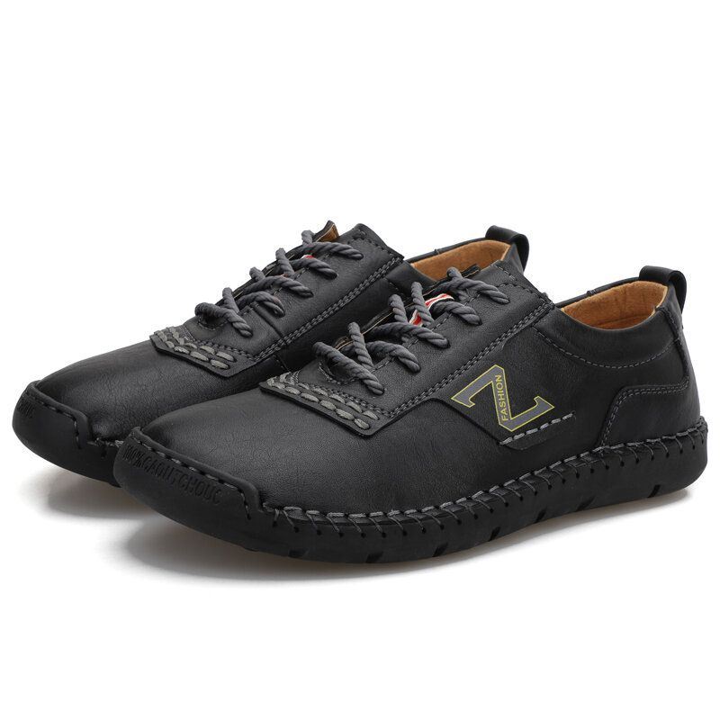 Heren Handstiksels Lederen Zachte Zool Antislip Casual Schoenen