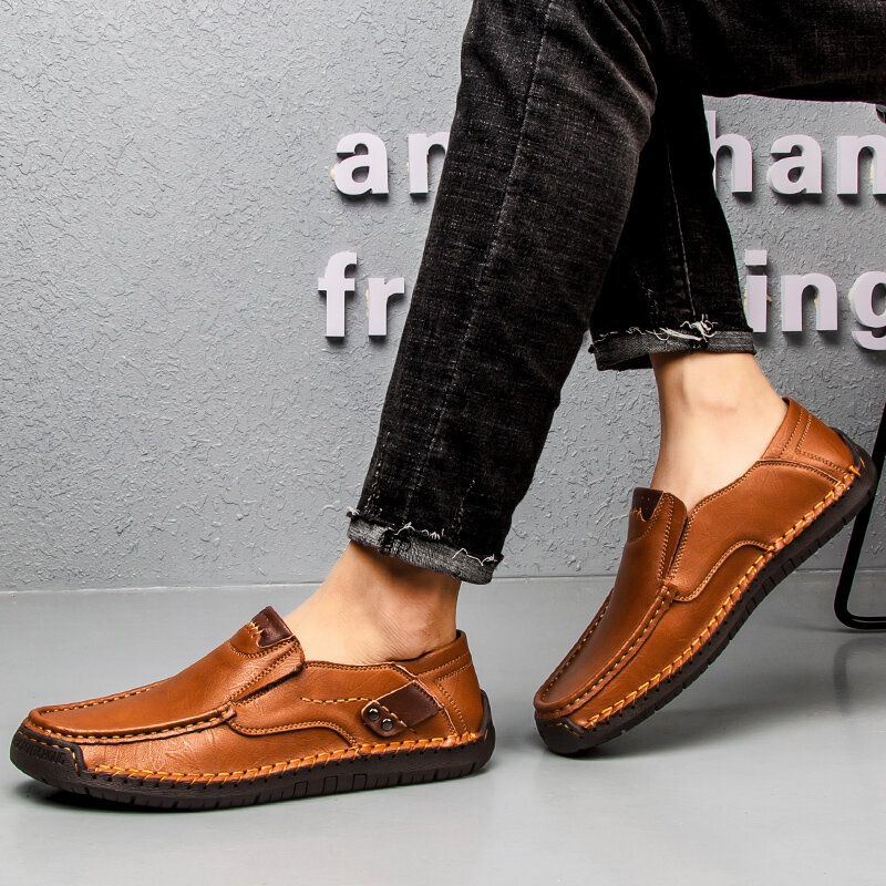 Heren Handstiksels Zachte Koeienhuid Antislip Comfortabele Zakelijke Casual Leren Schoenen