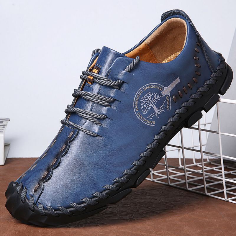 Heren Koe Lederen Hand Stiksels Anti-collision Toe Casual Schoenen