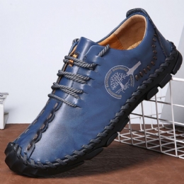 Heren Koe Lederen Hand Stiksels Anti-collision Toe Casual Schoenen