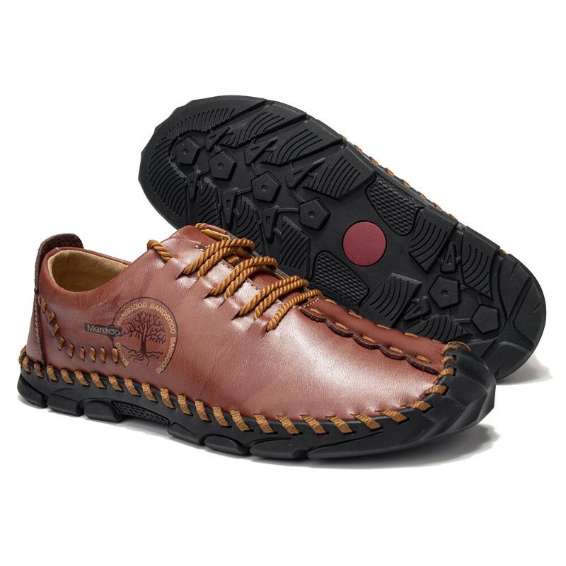 Heren Koe Lederen Hand Stiksels Anti-collision Toe Casual Schoenen