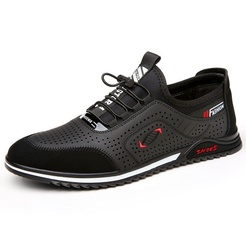 Heren Koeienhuid Ademend Mesh Splicing Zachte Bodem Antislip Comfy Casual Business Shoes