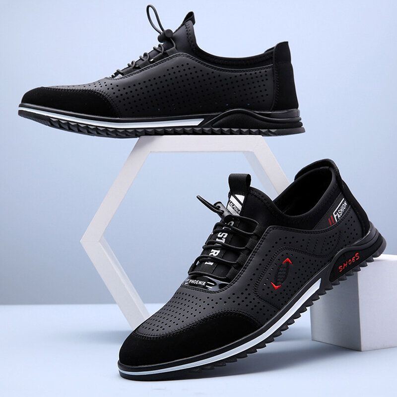 Heren Koeienhuid Ademend Mesh Splicing Zachte Bodem Antislip Comfy Casual Business Shoes