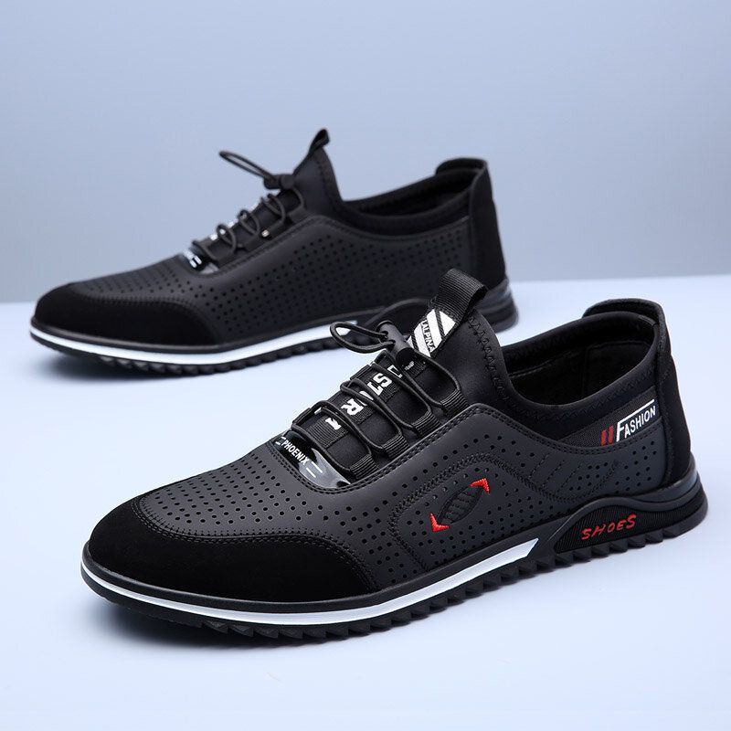 Heren Koeienhuid Ademend Mesh Splicing Zachte Bodem Antislip Comfy Casual Business Shoes