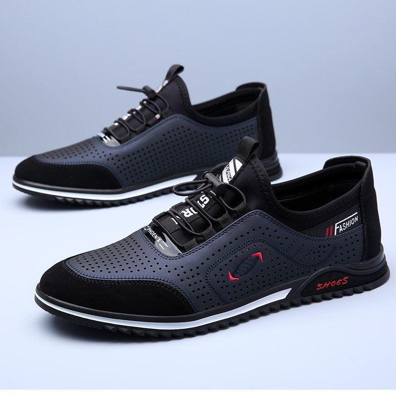 Heren Koeienhuid Ademend Mesh Splicing Zachte Bodem Antislip Comfy Casual Business Shoes