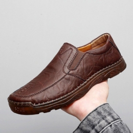 Heren Koeienhuid Ademende Handstiksels Zachte Zool Korte Slip On Casual Schoenen