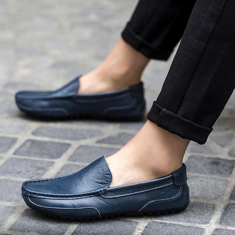 Heren Koeienhuid Casual Lichtgewicht Zachte Zolen Lopen Slip Op Flats