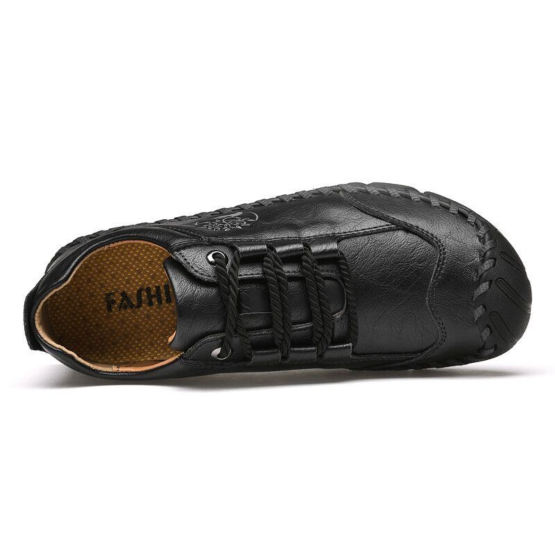 Heren Koeienhuid Handstiksels Ademend Zachte Zool Teen Beschermd Casual Outdoor Schoenen