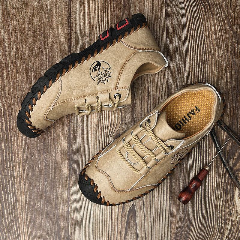 Heren Koeienhuid Handstiksels Ademend Zachte Zool Teen Beschermd Casual Outdoor Schoenen