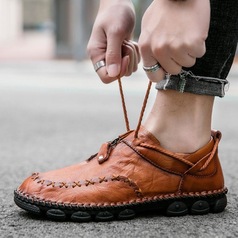 Heren Koeienhuid Handstiksels Casual Zachte Zakelijke Rijdende Loafers