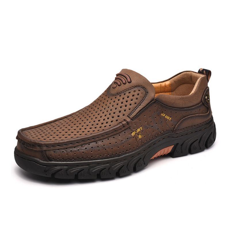 Heren Koeienhuid Hollow Non-slip Outdoor Business Casual Slip On Leren Schoenen