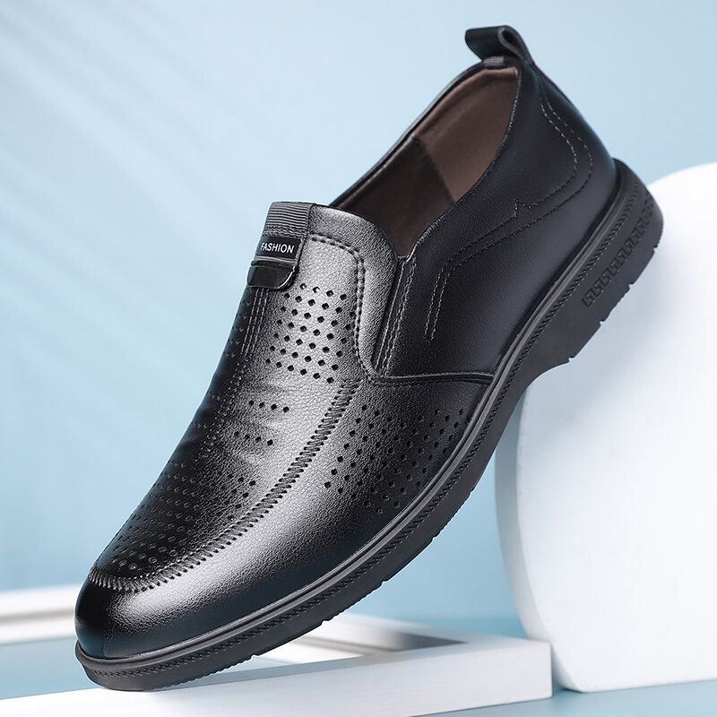 Heren Koeienhuid Uitgehold Ademend Comfortabele Bodem Slip On Casual Zakelijke Schoenen