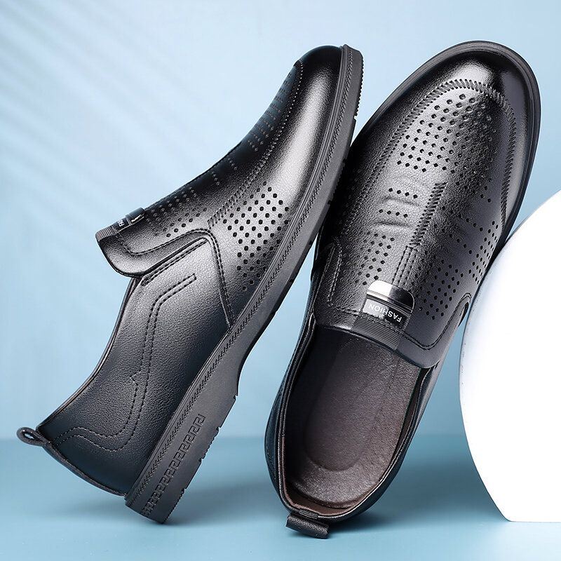 Heren Koeienhuid Uitgehold Ademend Comfortabele Bodem Slip On Casual Zakelijke Schoenen