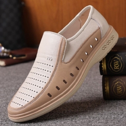 Heren Koeienhuid Uitgehold Ademend Zachte Bodem Slip On Casual Leren Schoenen