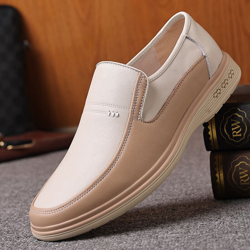 Heren Koeienhuid Uitgehold Ademend Zachte Bodem Slip On Casual Leren Schoenen