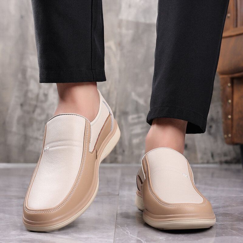 Heren Koeienhuid Uitgehold Ademend Zachte Bodem Slip On Casual Leren Schoenen