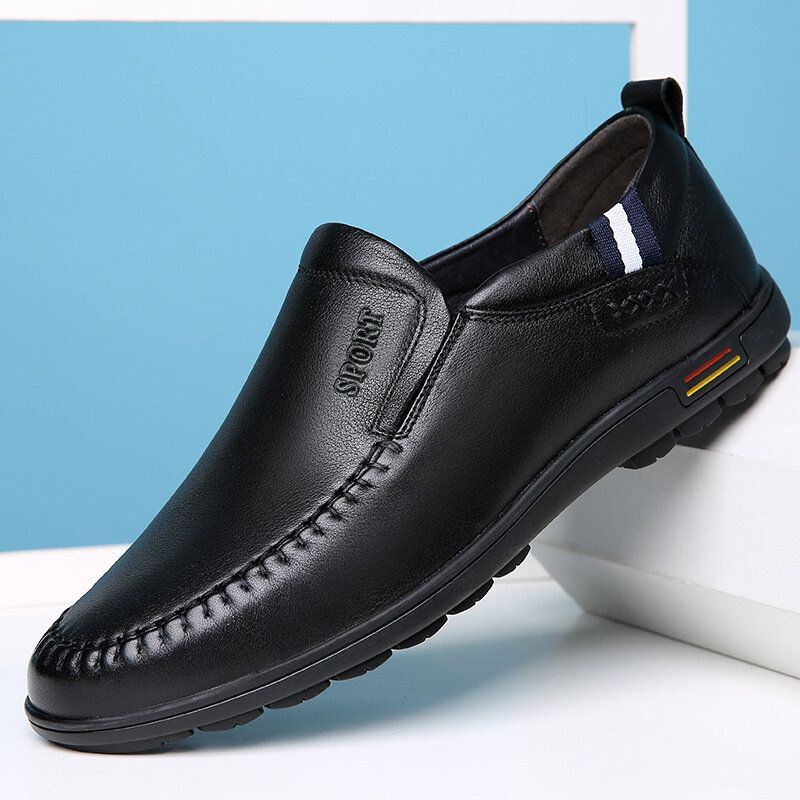 Heren Koeienhuid Uitgehold Ademend Zachte Bodem Slip On Casual Leren Schoenen