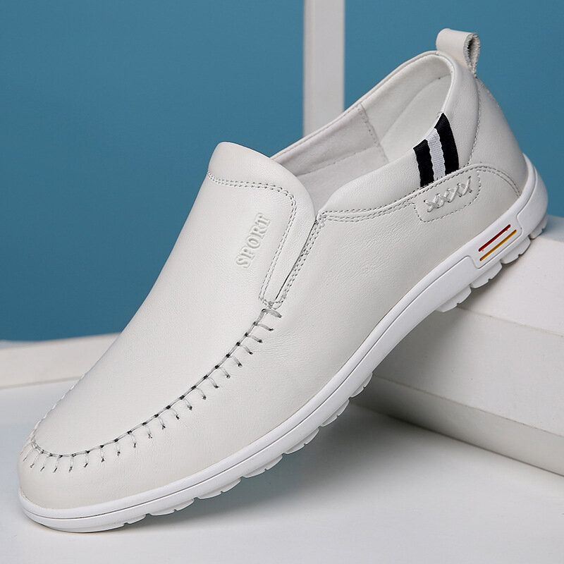 Heren Koeienhuid Uitgehold Ademend Zachte Bodem Slip On Casual Leren Schoenen