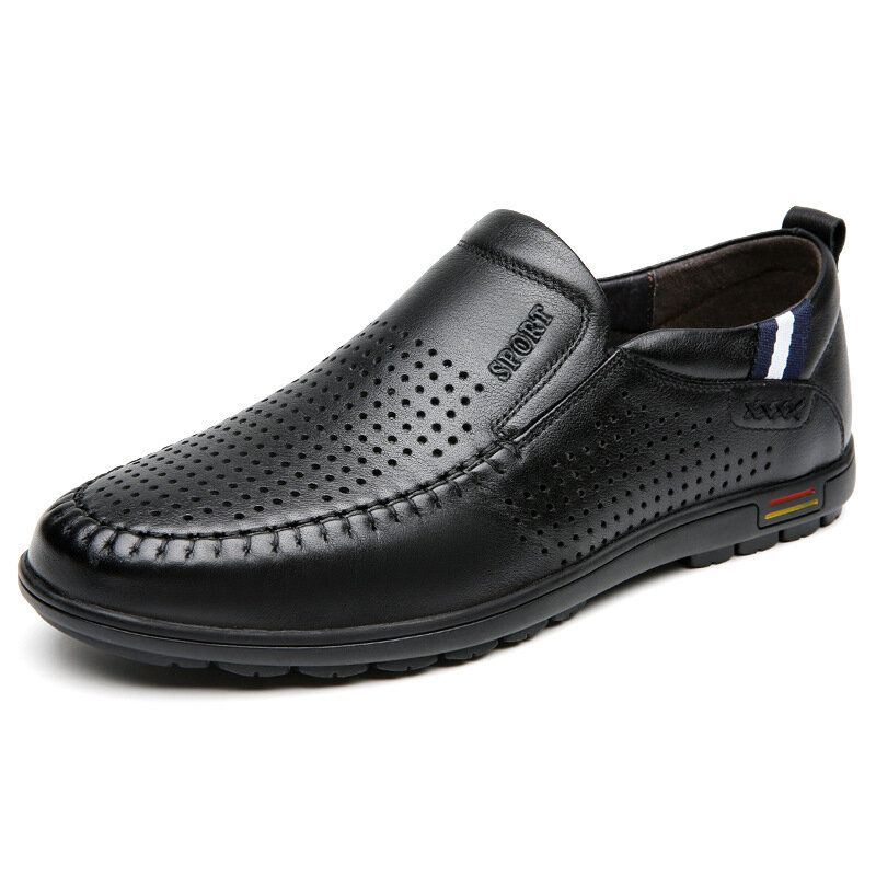 Heren Koeienhuid Uitgehold Ademend Zachte Bodem Slip On Casual Leren Schoenen