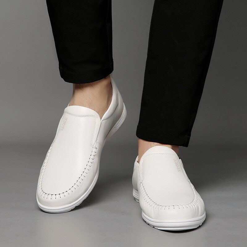 Heren Koeienhuid Uitgehold Ademend Zachte Bodem Slip On Casual Leren Schoenen