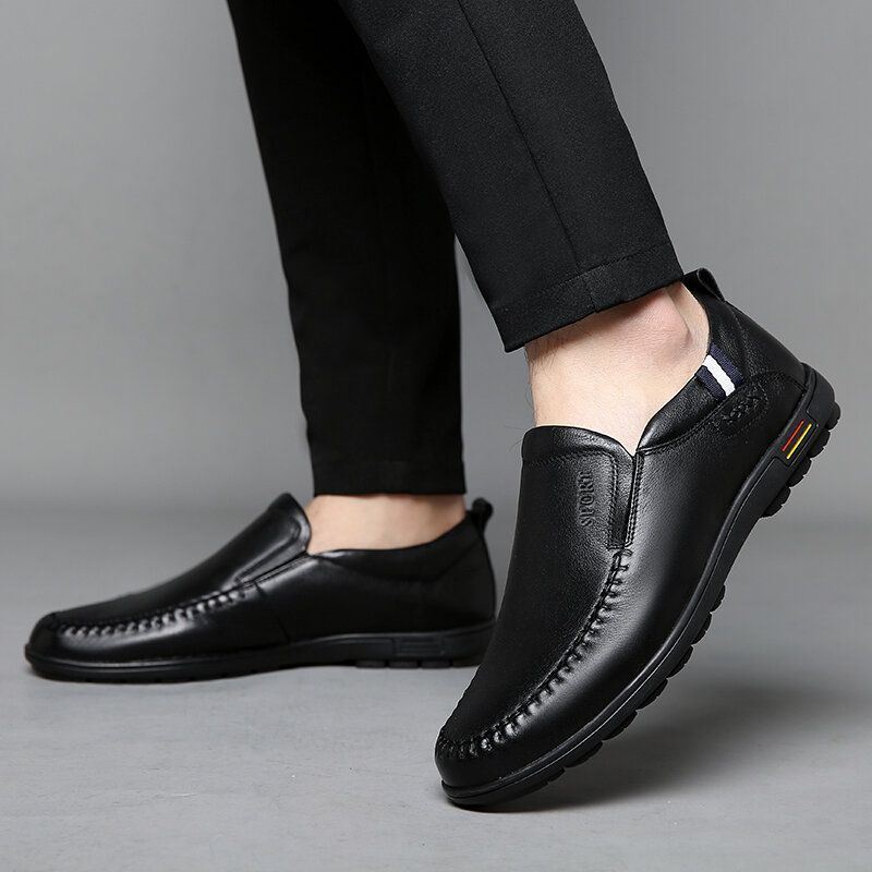 Heren Koeienhuid Uitgehold Ademend Zachte Bodem Slip On Casual Leren Schoenen