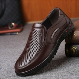 Heren Koeienhuid Uitgehold Ademende Zachte Zool Comfortabele Slip On Casual Zakelijke Schoenen