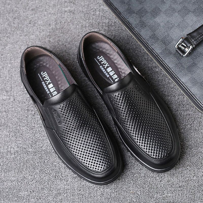 Heren Koeienhuid Uitgehold Ademende Zachte Zool Comfortabele Slip On Casual Zakelijke Schoenen