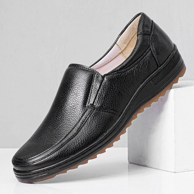 Heren Leder Ademende Zachte Zool Antislip Comfortabele Slip On Casual Zakelijke Schoenen