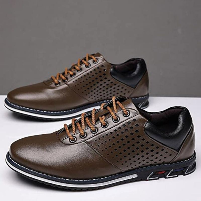 Heren Lederen Ademende Zachte Zool Korte Pure Color Lace Up Casual Business Shoes