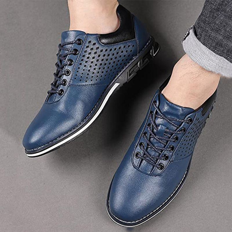 Heren Lederen Ademende Zachte Zool Korte Pure Color Lace Up Casual Business Shoes