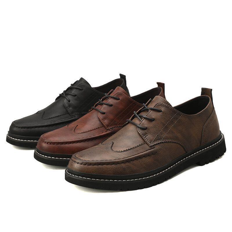 Heren Lederen Ademende Zachte Zool Retro Korte Engeland Stijl Casual Zakelijke Schoenen