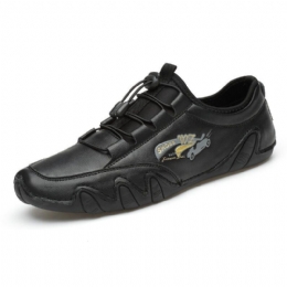 Heren Lederen Comfortabele Ademende Elastische Kant Casual Driving Flats