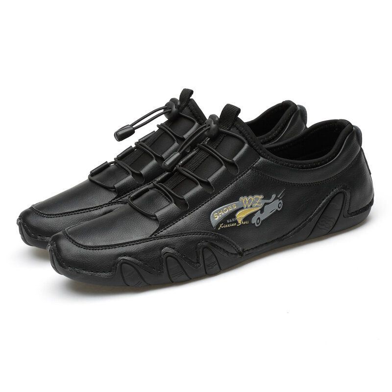 Heren Lederen Comfortabele Ademende Elastische Kant Casual Driving Flats