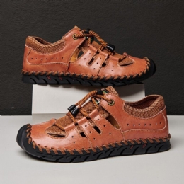 Heren Lederen Handstiksels Mesh Ademende Zachte Bodem Casual Outdoor Schoenen