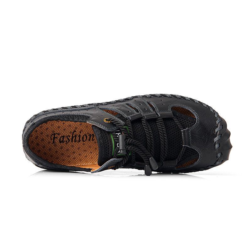 Heren Lederen Handstiksels Mesh Ademende Zachte Bodem Casual Outdoor Schoenen