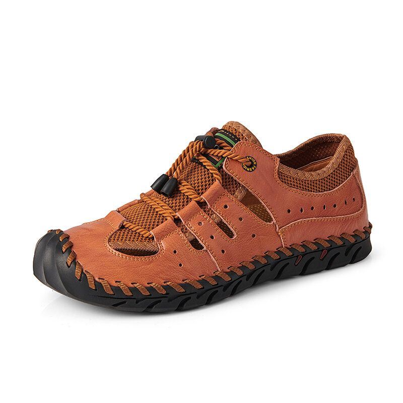 Heren Lederen Handstiksels Mesh Ademende Zachte Bodem Casual Outdoor Schoenen