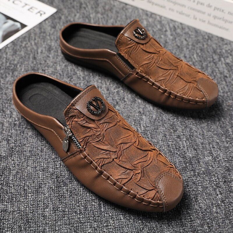 Heren Lederen Vintage Ademende Zachte Bodem Gesloten Teen Comfortabele Casual Platte Slippers