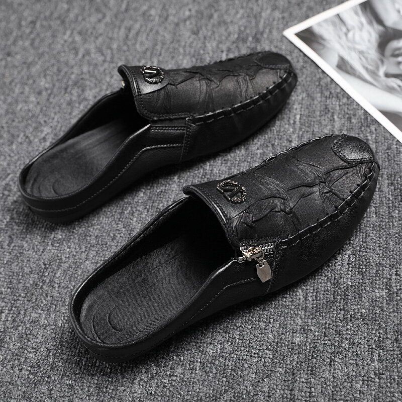 Heren Lederen Vintage Ademende Zachte Bodem Gesloten Teen Comfortabele Casual Platte Slippers